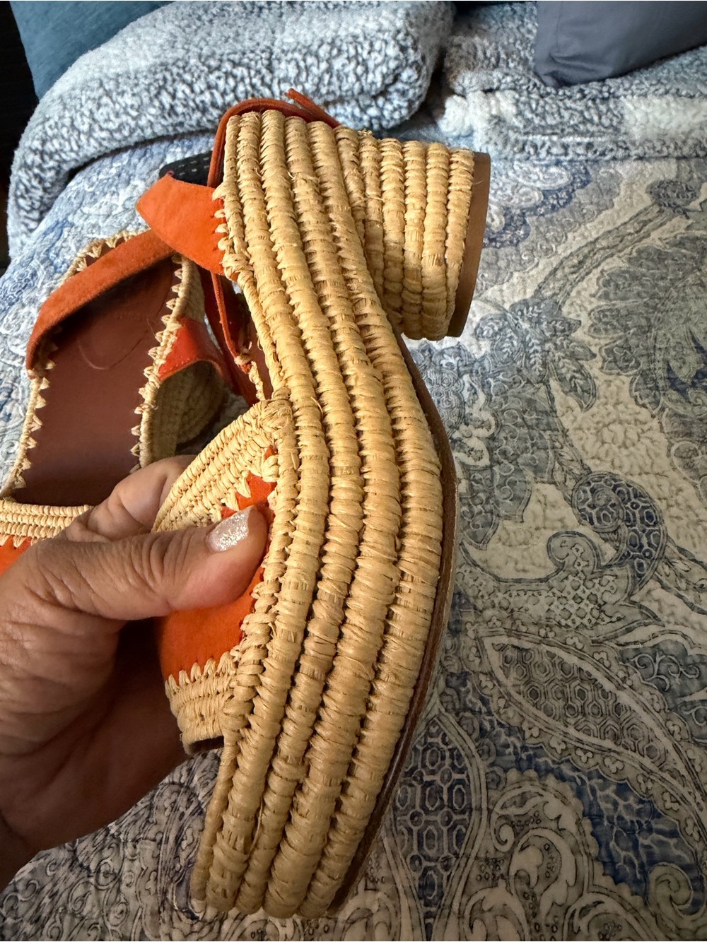Tory Burch Orange Suede Espadrille Wedge Sandals with Ankle Strap - Picture 16 of 16
